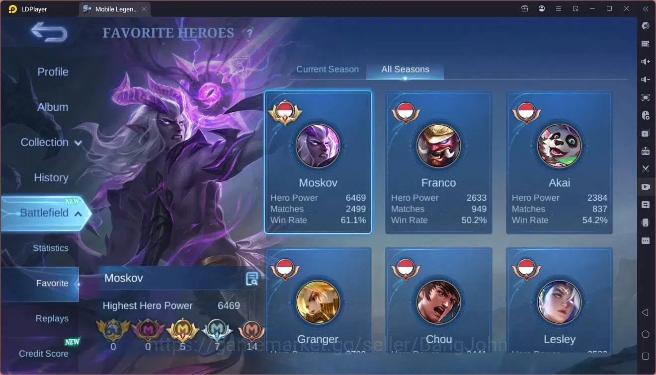 Mobile Legends: Bang Bang Accounts Global|Hero 131|Skin 455|Exalted|Legend Franco|Aby image 17