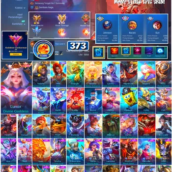 Mobile Legends: Bang Bang Accounts #4452 373 Skins | Lunox Divine Goddess (LEGEND) | Roger Grimlock (TRANSFORMERS) | Badang