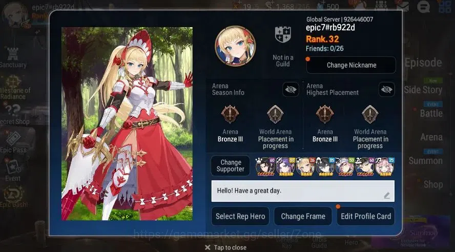 Epic Seven Accounts High-End Global Unverif|6ML(Zio, LQC, Arby Etc.)|(E.A.Fumyr+Art,Sharun)|PoH ON|SS 500|Stove(ES839Z) 1