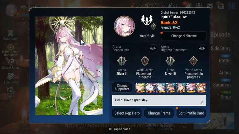 Epic Seven Accounts GLOBAL Unverif|9 ML (Salome,LOT Scales,WOTM Tnebri image 2