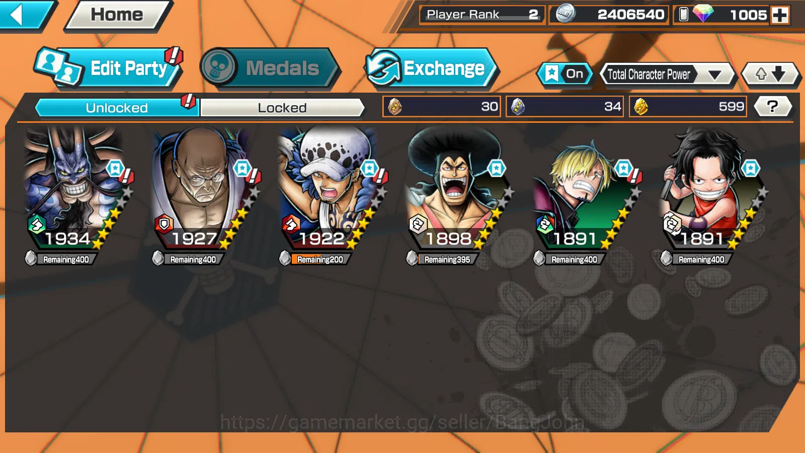 One Piece Bounty Rush Accounts Global |3EX | RD 1005 |Bomo Kaido,5elders Nusjuro, image 2