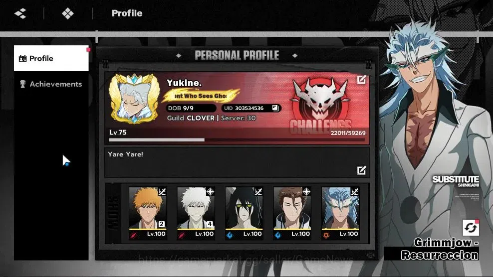 BLEACH: Soul Resonance Accounts NUVERSE SEA|Lv75|12 SSR|8 1