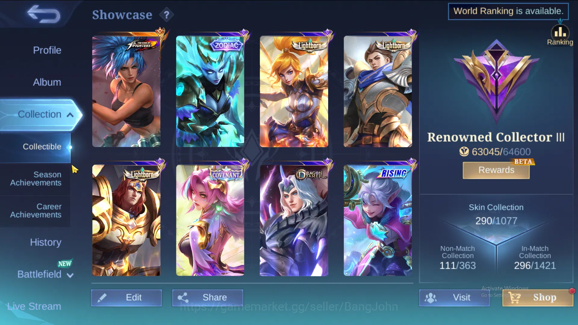 Mobile Legends: Bang Bang Accounts Hero 131 | Skin 290 | Zodiac Selena | Lightborn Fa image 2