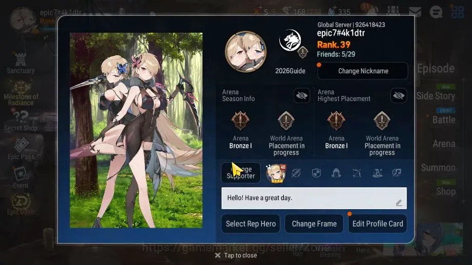 Epic Seven Accounts High-End Global|9ML (RnL, NM Luna, Abyss Yufine, RoL, AST Elena,)|PoH,Bless, Theater ON||Stove 7