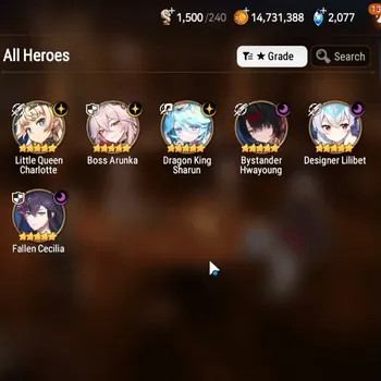 Epic Seven Accounts Mid-Tier GLOBAL UnVerif|NewEra|6 ML (B Arunka,LQ Charlotte,Etc)+Haru,Aram,Hecate,Estelle,Etc|164K
