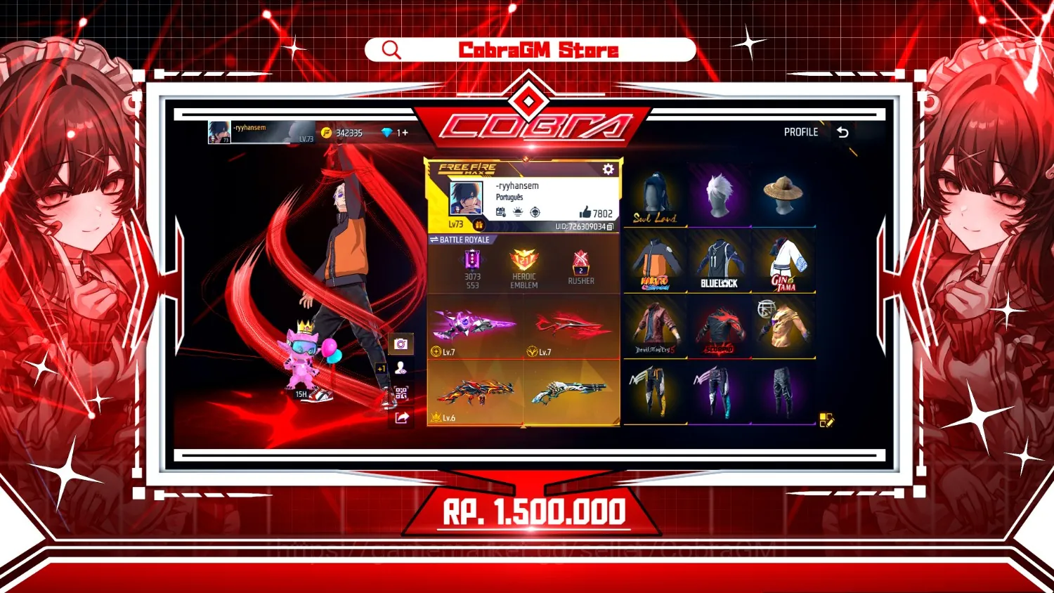Free Fire Accounts Akun Free Fire Vault 715 | Evo 5 Max 3 | Naruto | BlueLock | Scorpion | Soul Land | Gintama | Genos 1