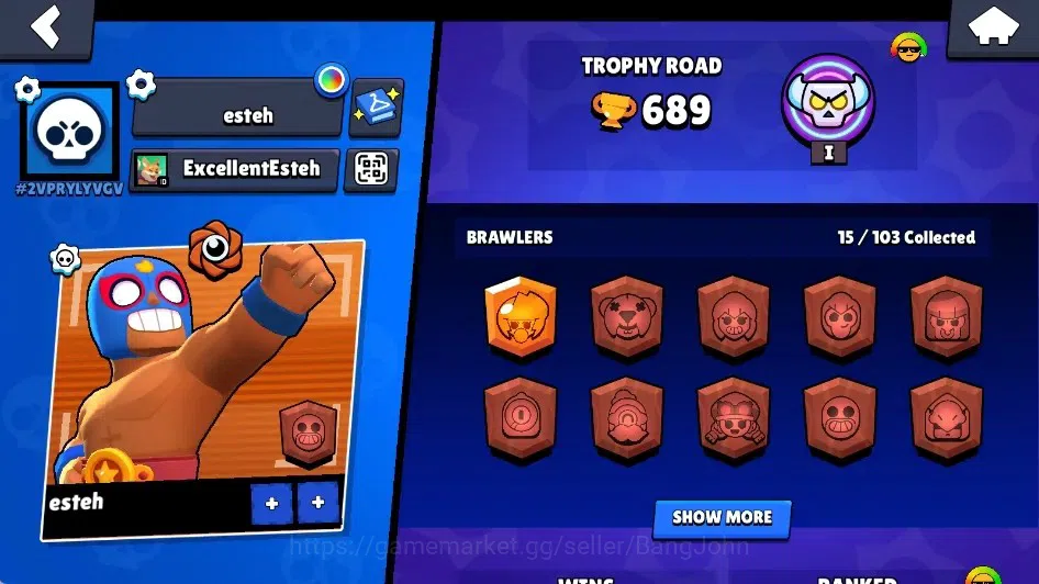 Brawl Stars Accounts Global|689 Trophy|15 Brawlers-1 Max Lv. [Bibi]|5k  image 2