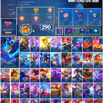 Mobile Legends: Bang Bang Accounts 🔥 #4006 🔥 290 Skins 💎 Exalted Collector IV 👑 Legend Gusion Cosmic Gleam ⚔️ Collector