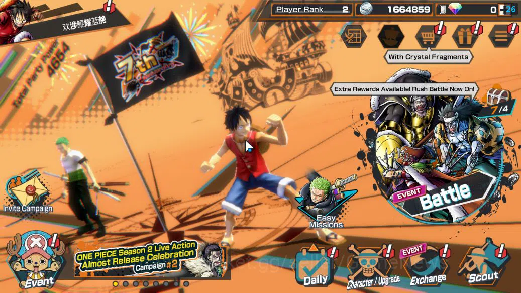 One Piece Bounty Rush Accounts Starter Global|5 EX|BP Kuzan,4Emperor Teach,Onigashima Zoro,5Elders Saturn,[Issho]|Rank