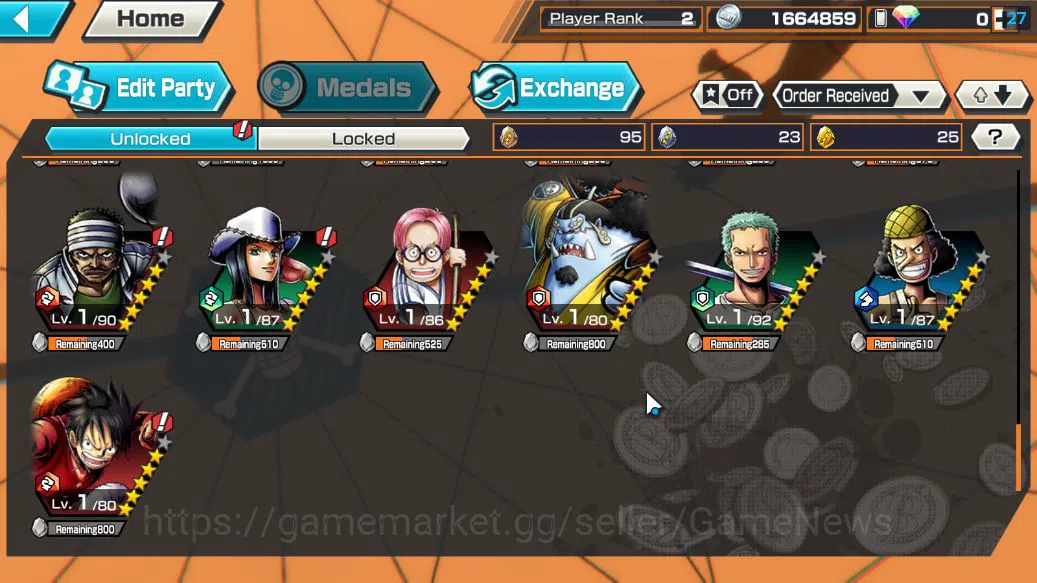 One Piece Bounty Rush Accounts Starter Global|5 EX|BP Kuzan,4Emperor Teach,Onigashima Zoro,5Elders Saturn,[Issho]|Rank 8