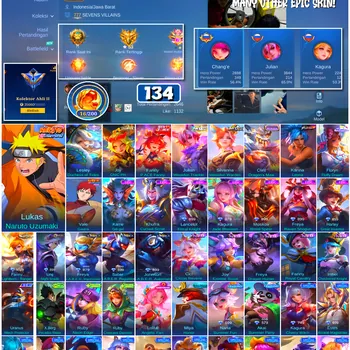 Mobile Legends: Bang Bang Accounts #4602 134 Skins | Floryn Fluffy Dream (SANRIO) | Karina Leona (KOF) | Lukas Naruto