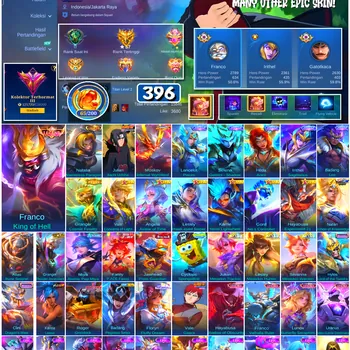 Mobile Legends: Bang Bang Accounts #4470 396 Skins | Franco King of Hell (LEGEND) | Julian Itachi Uchiha (NARUTO) | Vale