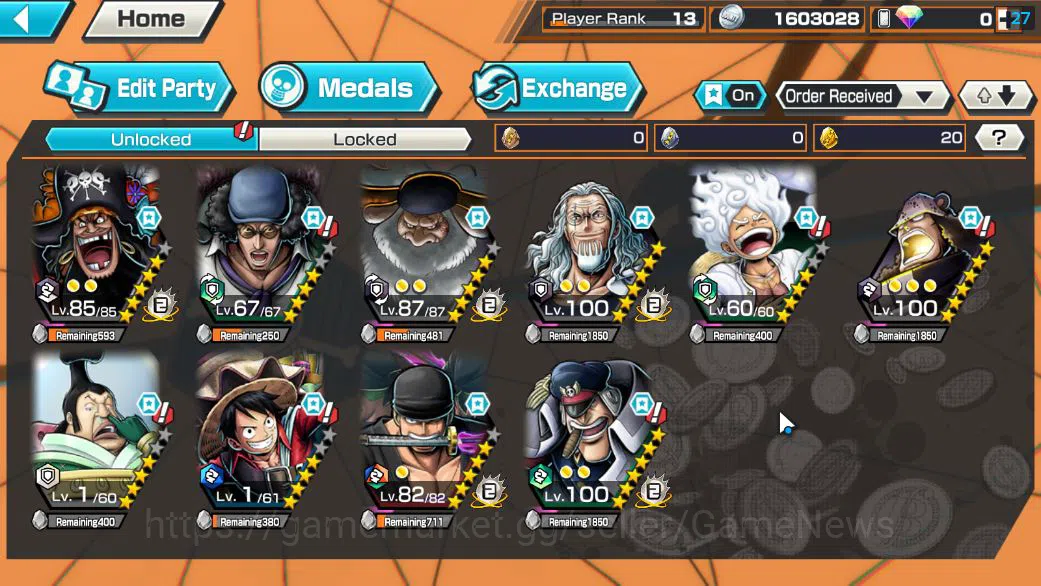 One Piece Bounty Rush Accounts Starter Global|5 EX|Marshal D.Teach,PB Kuzan,5Elders Saturn,4Emperor Luffy,Onigashima 3