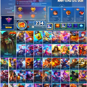 Mobile Legends: Bang Bang Accounts #4497 234 Skins | Roger Grimlock (TRANSFORMERS) | Thamuz General Kai (KUNG FU PANDA