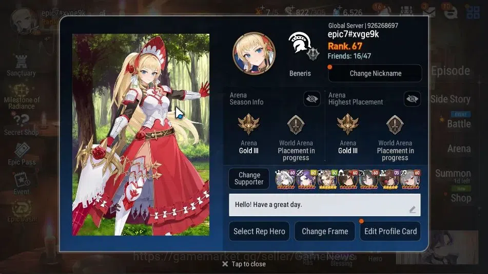 Epic Seven Accounts High-End GLOBAL UnVerif|16 ML(Schol Nurse Yulha,RnL,ZIO,Harseti,Etc)+PByblis,Abys Fumyr,Estele,rinak|TOP 2