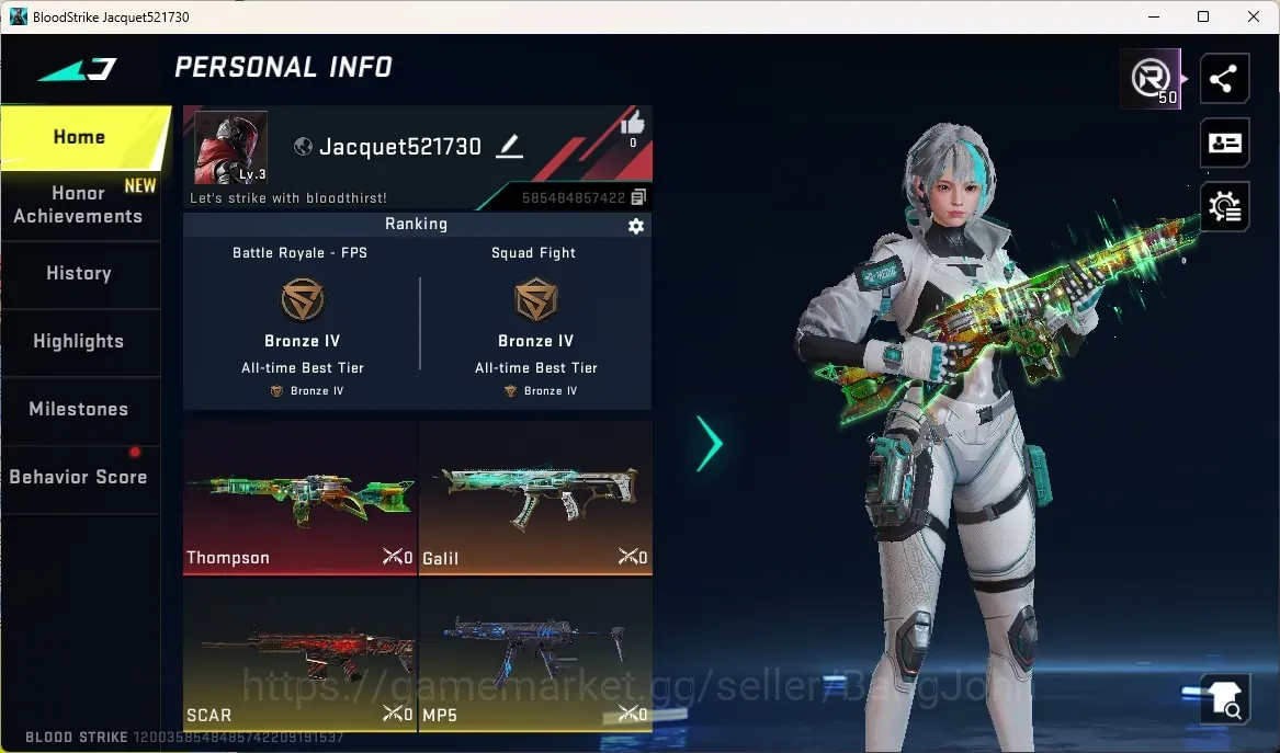 Blood Strike Accounts Others ASIA|Eternal Gun:Thompson-Unplugged|1 Ultra Gun|2 Legendary Gun|1 Name-Changing Card|Check SS 1