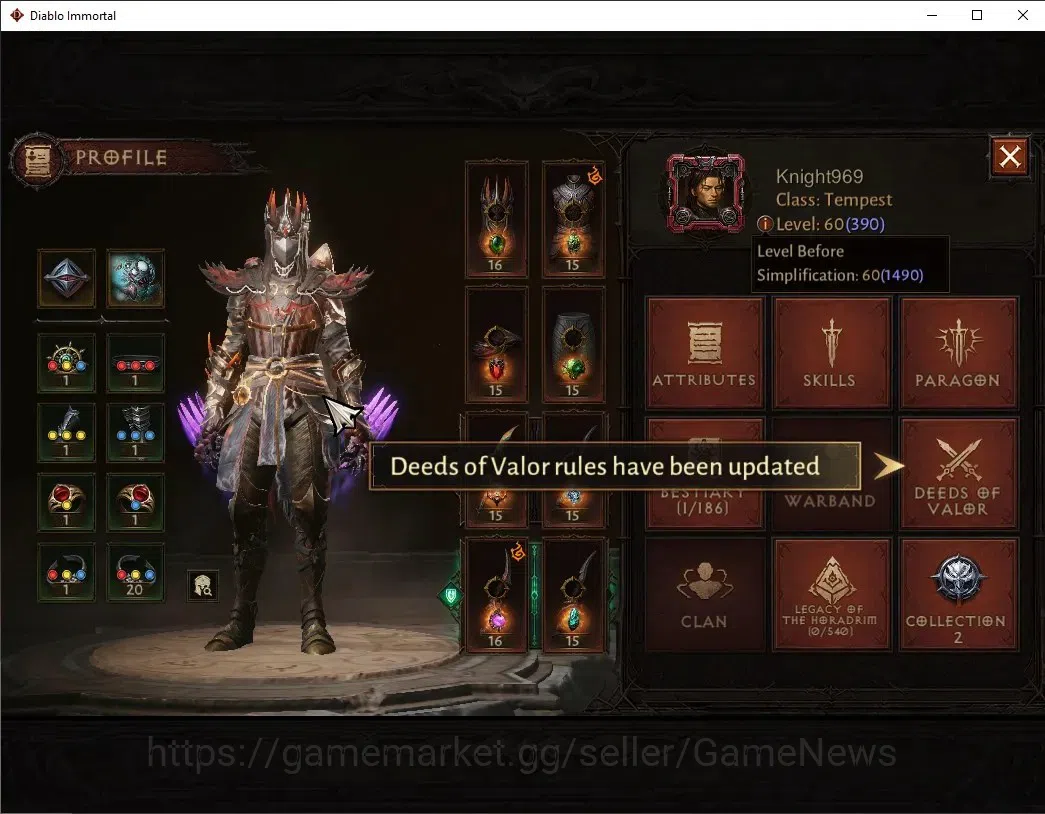 Diablo Immortal Accounts SA - Malah|CS ON|Lv60(390)|Tempest|CR 33k|Reso 330 image 3