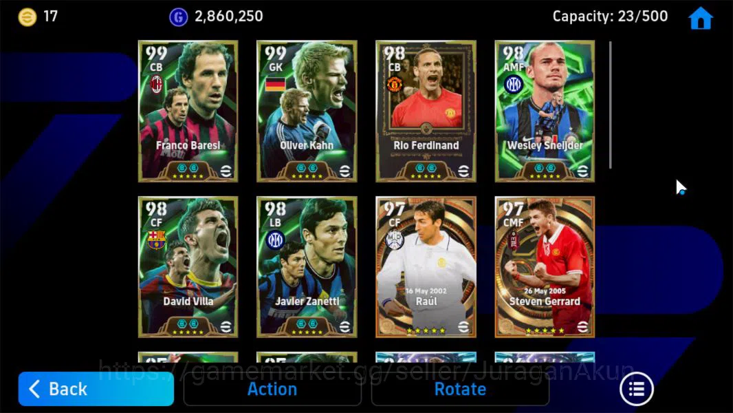 eFootball Accounts Mid-Tier Mobile|David Villa Blitz Curler,Rio Ferdinand Fortress,Wesley Sneijder PhenomPass ,JavierZanetti 4