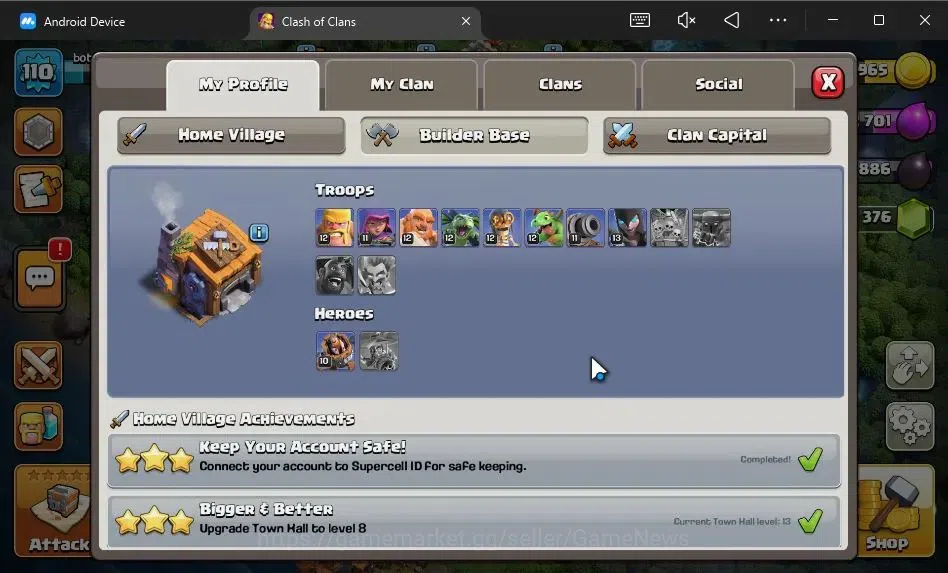 Clash of Clans Accounts TH 13-BH 7|LV 110|HH 6|BK 61,AQ 64,GW 33,MP 40|BM image 5