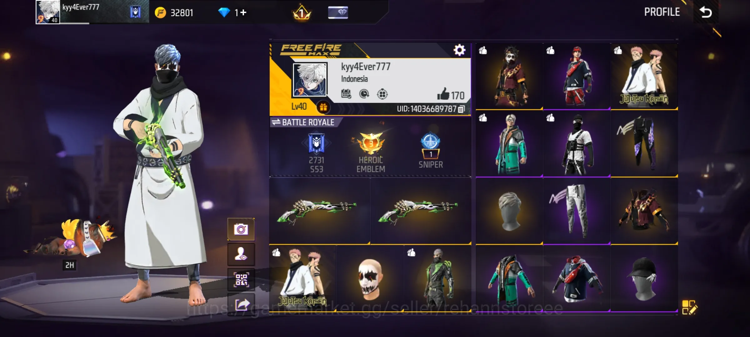 Free Fire Accounts AKUN GHOIB - M1887 LUMUT - BUNDLE FACE JOKER IDAMAN - BUNDLE CLUBER ADA 2 - BUNDLE LEGENDARY - BUNDLE 1