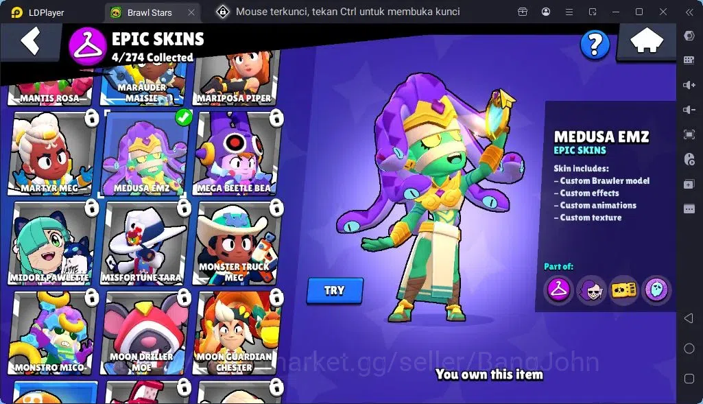 Brawl Stars Accounts Global |Trophy 1218| Brawler 1 Max with Supercharge |Skins 1 Mythic,4 Epic|Bling 10258|Protect 10