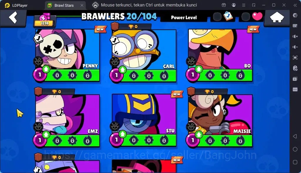 Brawl Stars Accounts Global |Trophy 1218| Brawler 1 Max with Supercharge |Skins 1 Mythic,4 Epic|Bling 10258|Protect 17