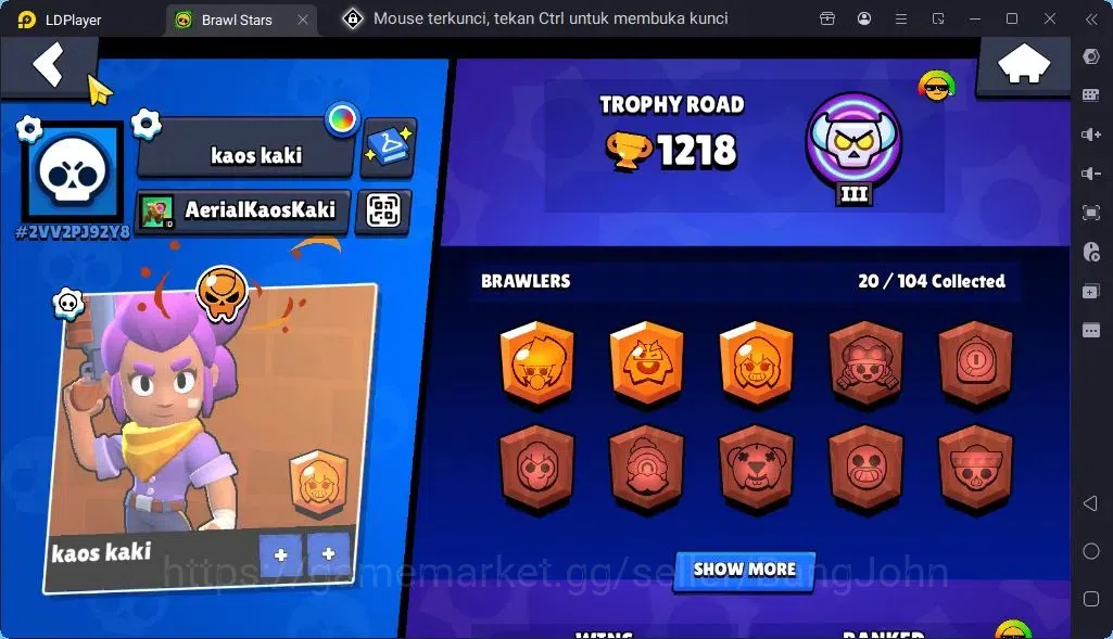 Brawl Stars Accounts Global |Trophy 1218| Brawler 1 Max with Supercharge |Skins 1 Mythic,4 Epic|Bling 10258|Protect 2