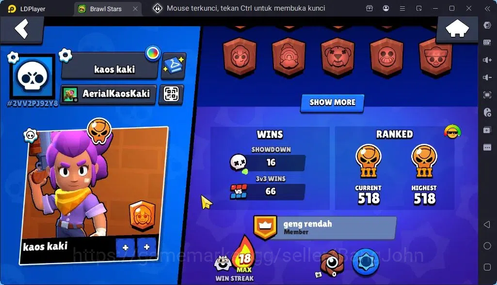 Brawl Stars Accounts Global |Trophy 1218| Brawler 1 Max with Supercharge |Skins 1 Mythic,4 Epic|Bling 10258|Protect 3