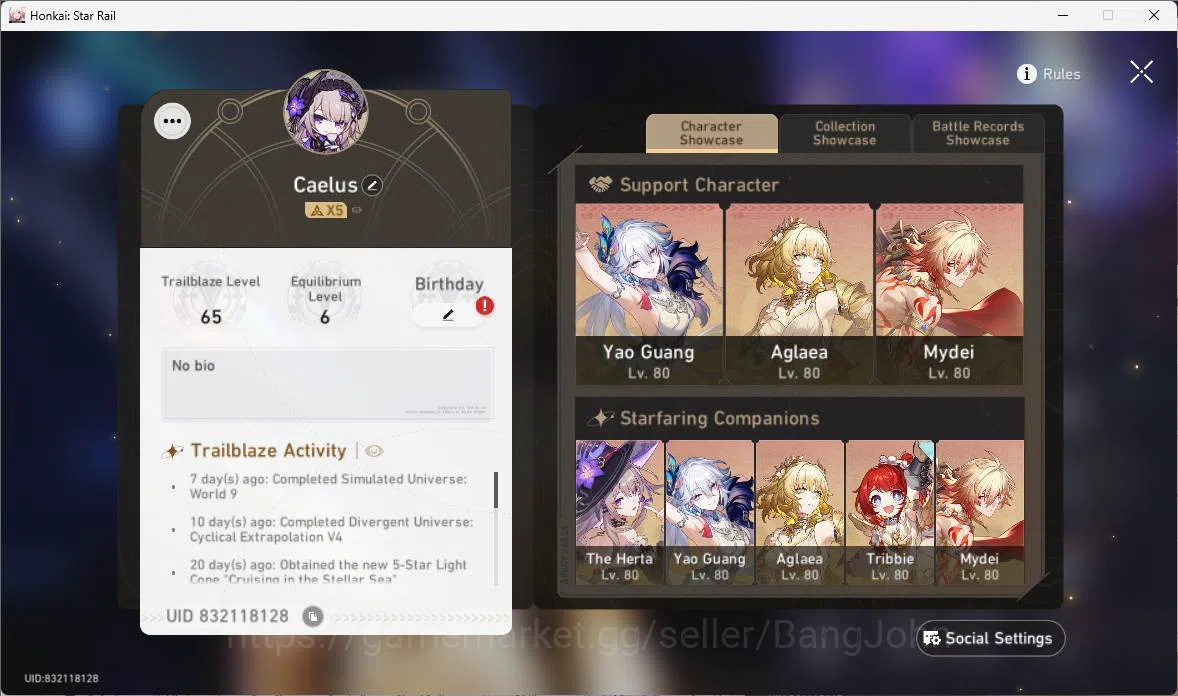 Honkai Star Rail Accounts ASIA|TL 65|10 limit|Lc sign(YaoGuang,Aglaea,TheHer image 10