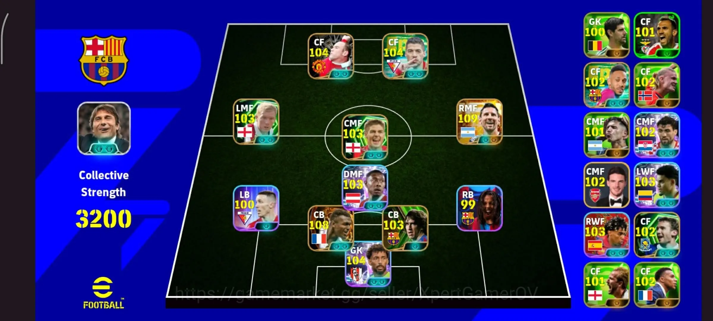 eFootball Accounts Legends & Iconic Players 3200+ Collective Strength ➤ Lionel Messi 109 ➤ Wayne Rooney 104 ➤ Luis Suárez 1