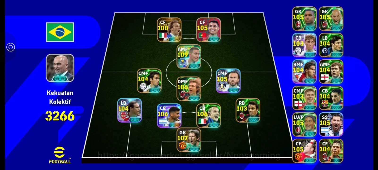 eFootball Accounts High-End Kolektif 3266+ Del Piero x Ronaldo x Hazard x Pirlo x Cannavaro x Romero x Van der Sar x 1