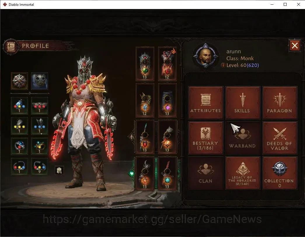 Diablo Immortal Accounts NA-High Heaven|CS ON|Lv60 (520)| MONK |CR 36K |Res image 3