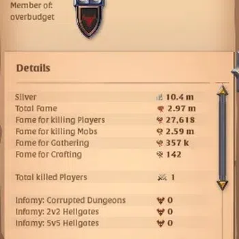 Albion Online Accounts Others ASIA |2,97M Total Fame - 10,4M Silver|T8 Ore Miner Gather Equipment - T7 Broad Sword Build|80