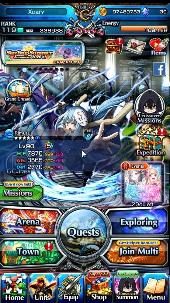 Grand Summoners Accounts End-Game Global|Rank 119|SP Art Terrible Tornado|14 Ascend 23 TW| (M Misaka,DL 1