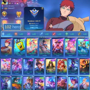 Mobile Legends: Bang Bang Accounts Others HERO 102 SKIN 144 | EMBLEM ALL MAX | VALE GARA| CYPLOPS SPOBENGEBOB| EPIC YSS