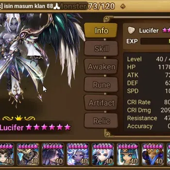 Summoners War: Sky Arena Accounts End-Game ASIA|Lv100|1 LD (Lucifer with SKIN) 51 NB5 (Leo,Teshar,Liam,Lamiella,Zaiross