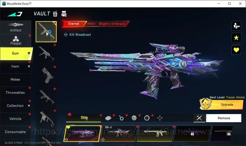 Blood Strike Accounts Collab Skin ASIA|2 Eternal M4A1 Blight Embrace Lv2,MP7 Tidesong Lv3|Collab Hank Iguana,AOT Female 1