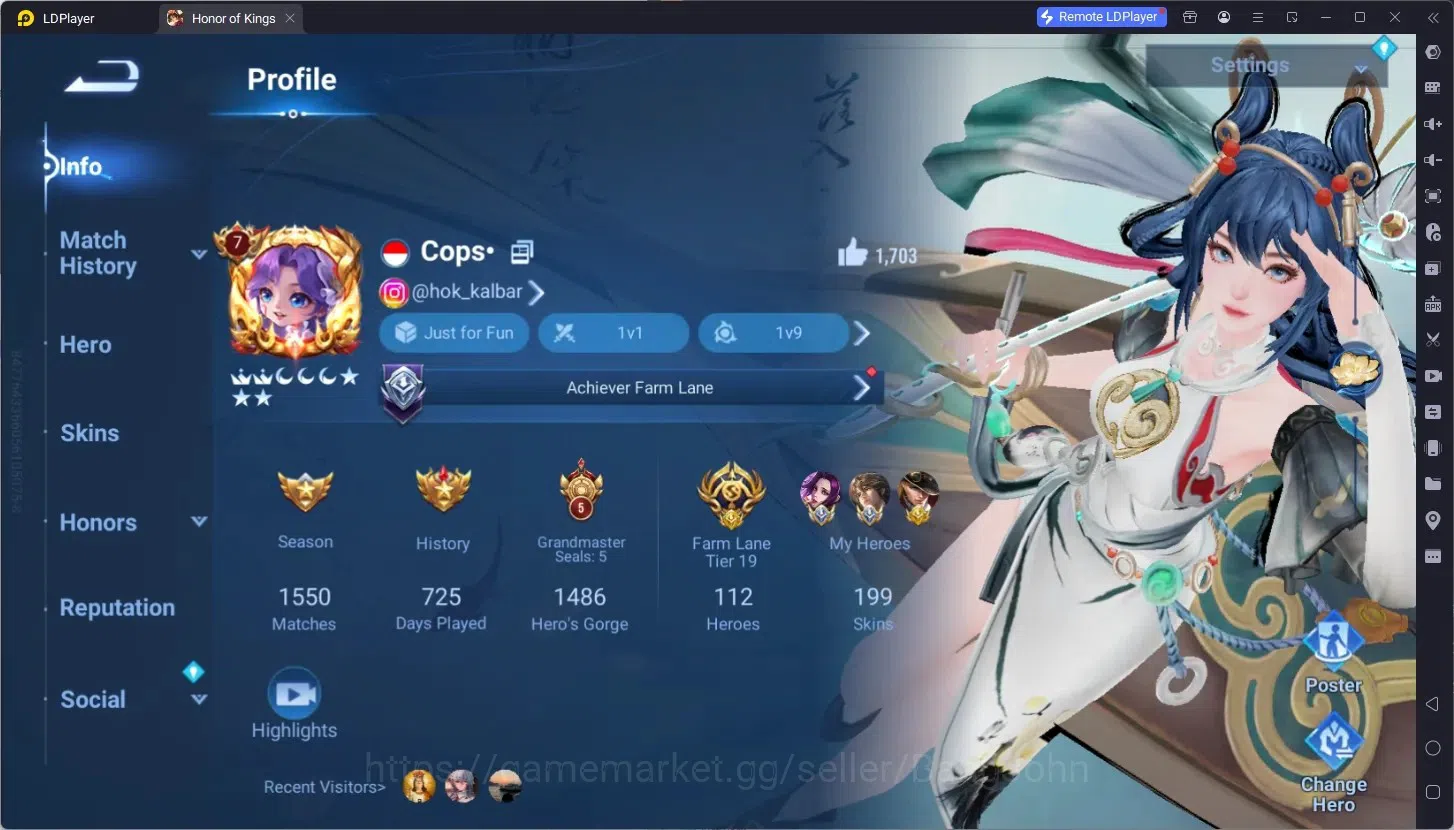Honor of Kings Accounts Rare Skin Global |112H 199S|Flawless Arli|Precious:Ultraman Mozi, AOT Zhang Fei, Precious Butterfly 1