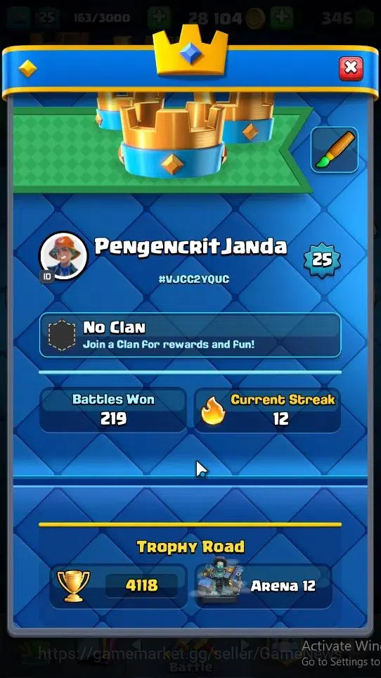 Clash Royale Accounts Midgame Lv 25|KTL 9|Trophy 4118|Card 80/121|2 Hero 1 EVO 4 Legendary 23 Epic 28 Rare 29 Common|2 2