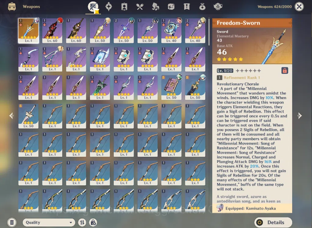 Genshin Impact Accounts ASIA|AR35|2Limited+1(*5Weapon)|Cyno,Ayaka,Diluc,Ke image 6