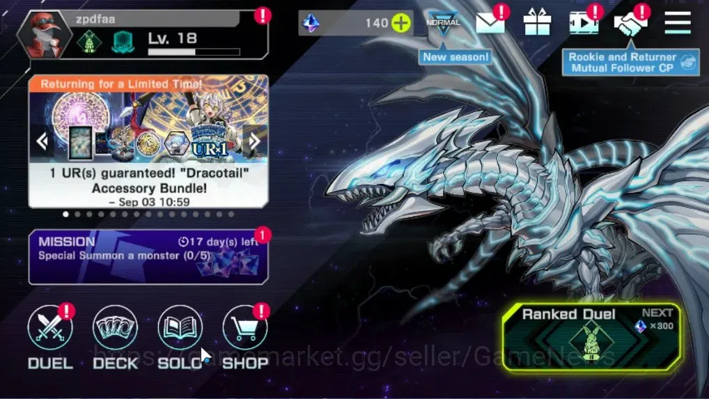 Yu-Gi-Oh! Master Duel Accounts Mid-Level Android|Lv 18|20 Decks|Dracotail,Radiant,Sky 1