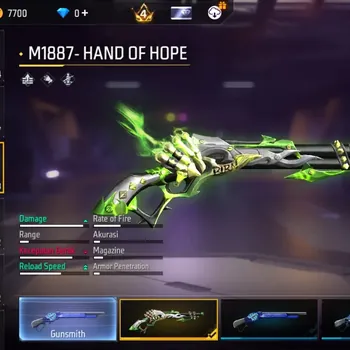 Free Fire Accounts Indonesia | 1 EVO (M1014 Scorpio Shatter Lv.7)| 3 M1887 Skins| Electrify Bunny Backpack| Naruto Bundle