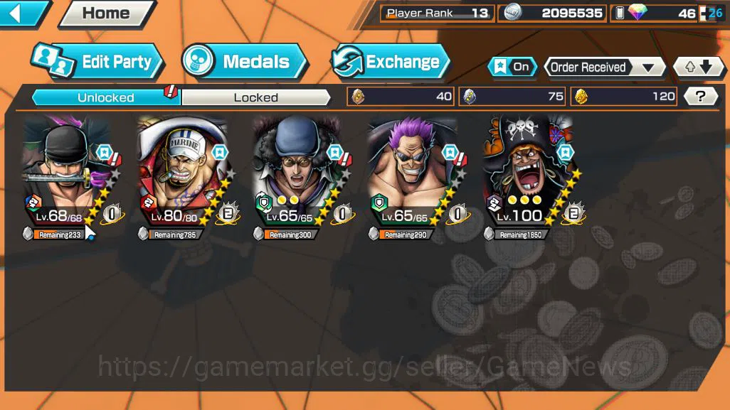 One Piece Bounty Rush Accounts Starter Global|5 EX|Blackbeard Kuzan,Raid on Onighashima roronoa Zoro,NaviHQ 5