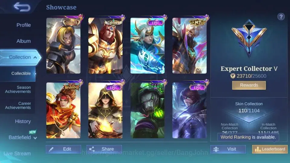 Mobile Legends: Bang Bang Accounts Global Hero 77 Skin 110|CC Natalia|LightBorn TG|M7 image 2