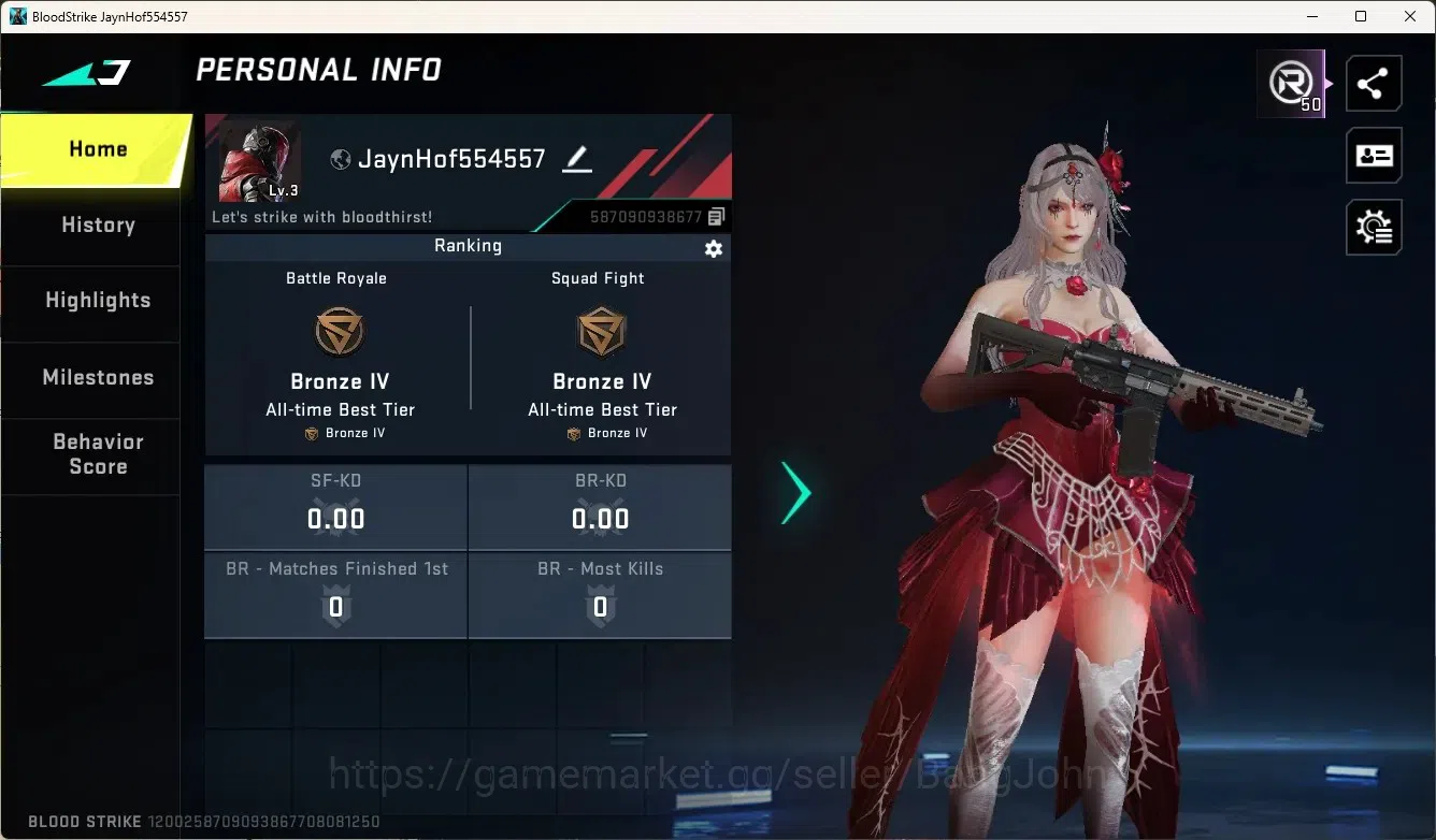 Blood Strike Accounts Rare Skin ASIA | Ultra Striker: NOVA-Thorn Rose | Legendary Gun: AUG-Sunrise |1 Epic Name Changing 1