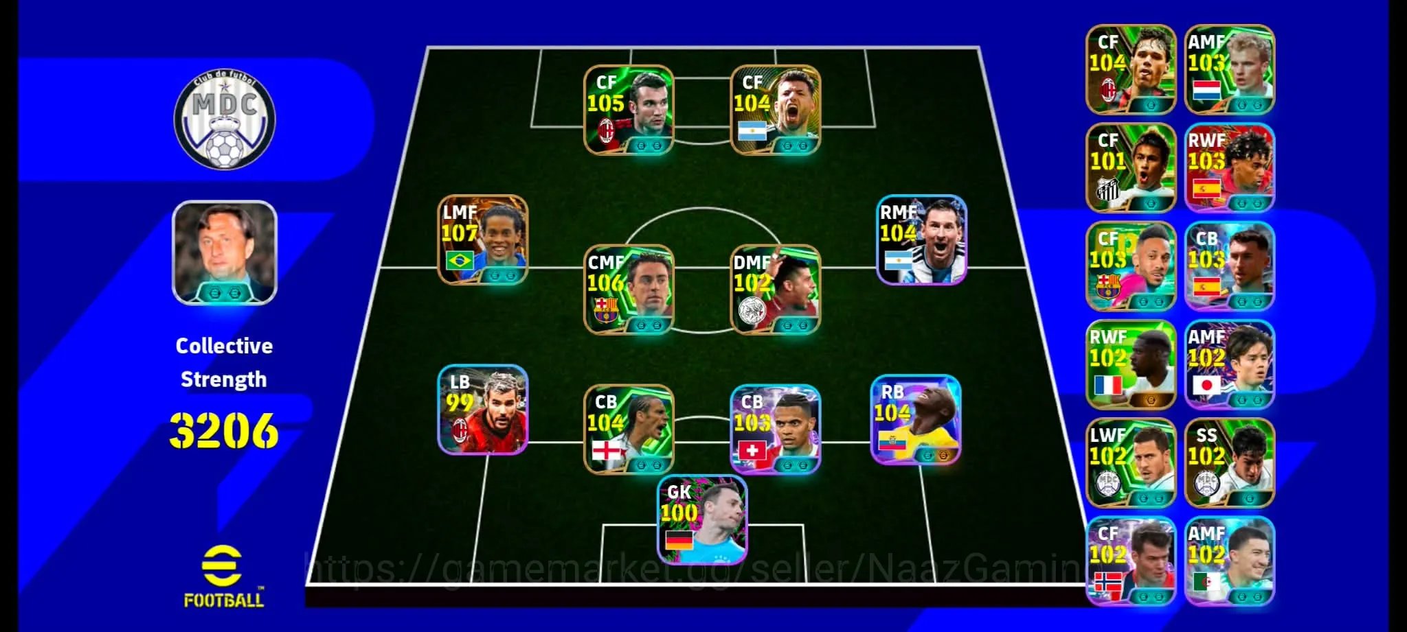 eFootball Accounts High-End 3206+ Team I Ronaldinho 107 I Shevchenko 106 I Sergio Aguero 104 I Xavi 106 I Rio 104 I Lamin 1