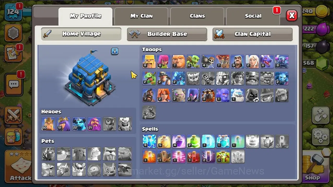 Clash of Clans Accounts TH 12-BH 9|Limited Skin|LV 124|HH 6|BK 50,AQ 51,GW image 3