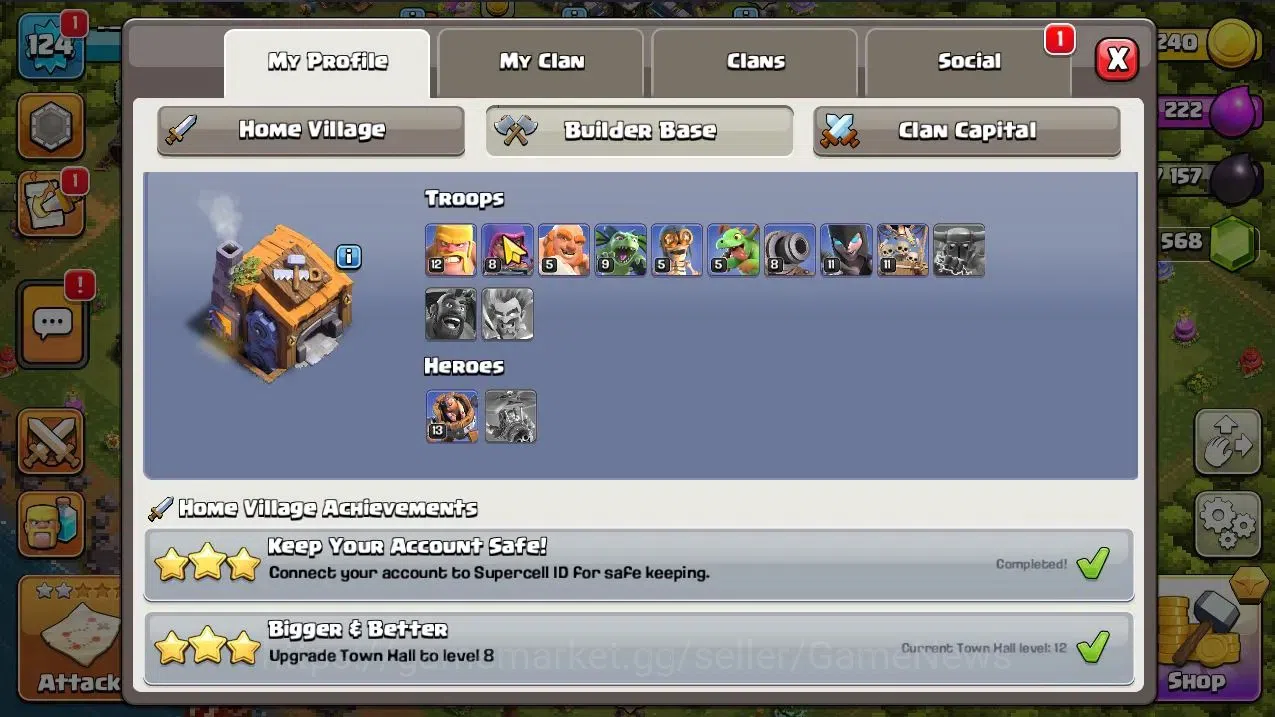 Clash of Clans Accounts TH 12-BH 9|Limited Skin|LV 124|HH 6|BK 50,AQ 51,GW image 5