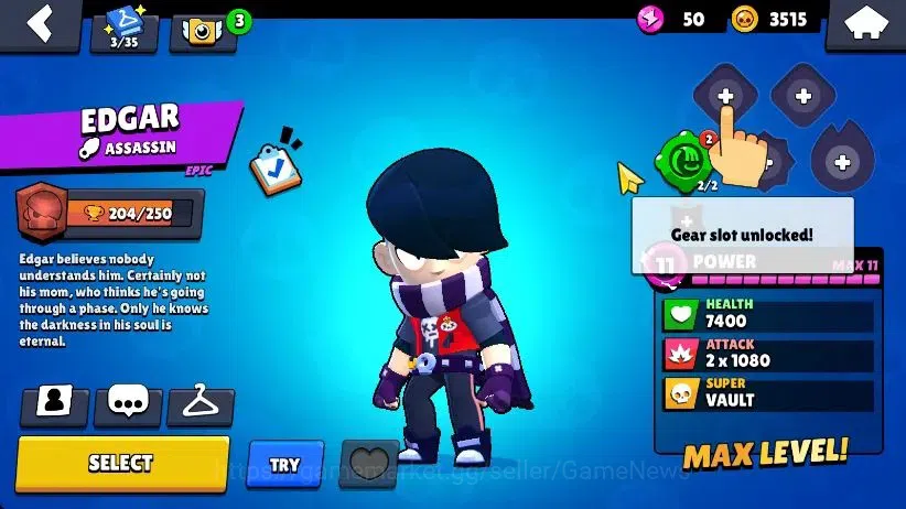 Brawl Stars Accounts 1004 Trophy|18 Brawlers 3 Max Lvl [EMZ,Edgar,Shelly]|1 Epic Skins [Stellar Shelly]|CN ON|Take 11