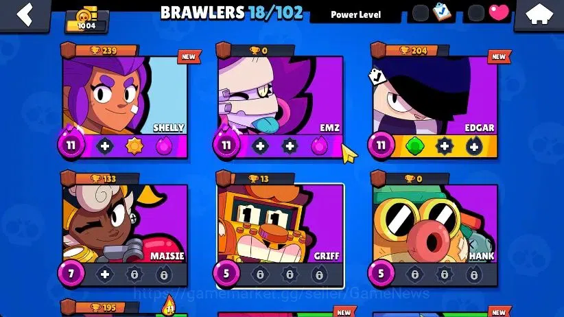 Brawl Stars Accounts 1004 Trophy|18 Brawlers 3 Max Lvl [EMZ,Edgar,Shelly]|1 Epic Skins [Stellar Shelly]|CN ON|Take 3